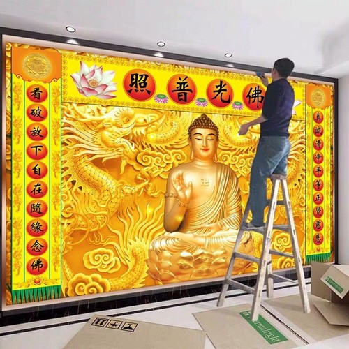 如来佛祖菩萨寺庙佛像墙纸客厅佛堂神台背景墙布壁纸释迦牟尼壁画