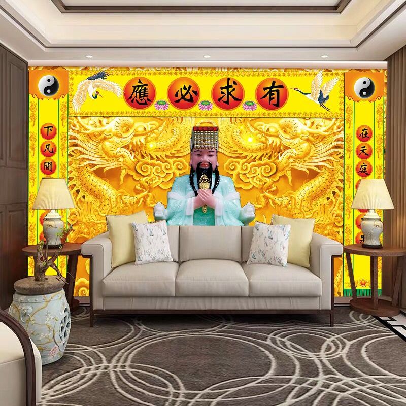 东岳大神装修背景图墙布财神爷道馆神台供奉墙画定制装饰壁画壁纸