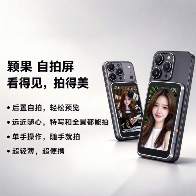 颖果自拍投屏器适用iPhone苹果手机后置摄像头自拍显示屏拍照神器无线磁吸拍摄同屏器跑男同款随拍宝送礼优选