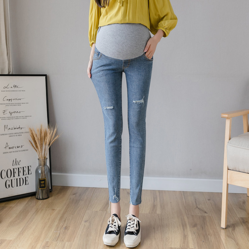 孕妇牛仔裤春秋款外穿小脚裤九分2020年新款弹力显瘦高腰托腹秋装