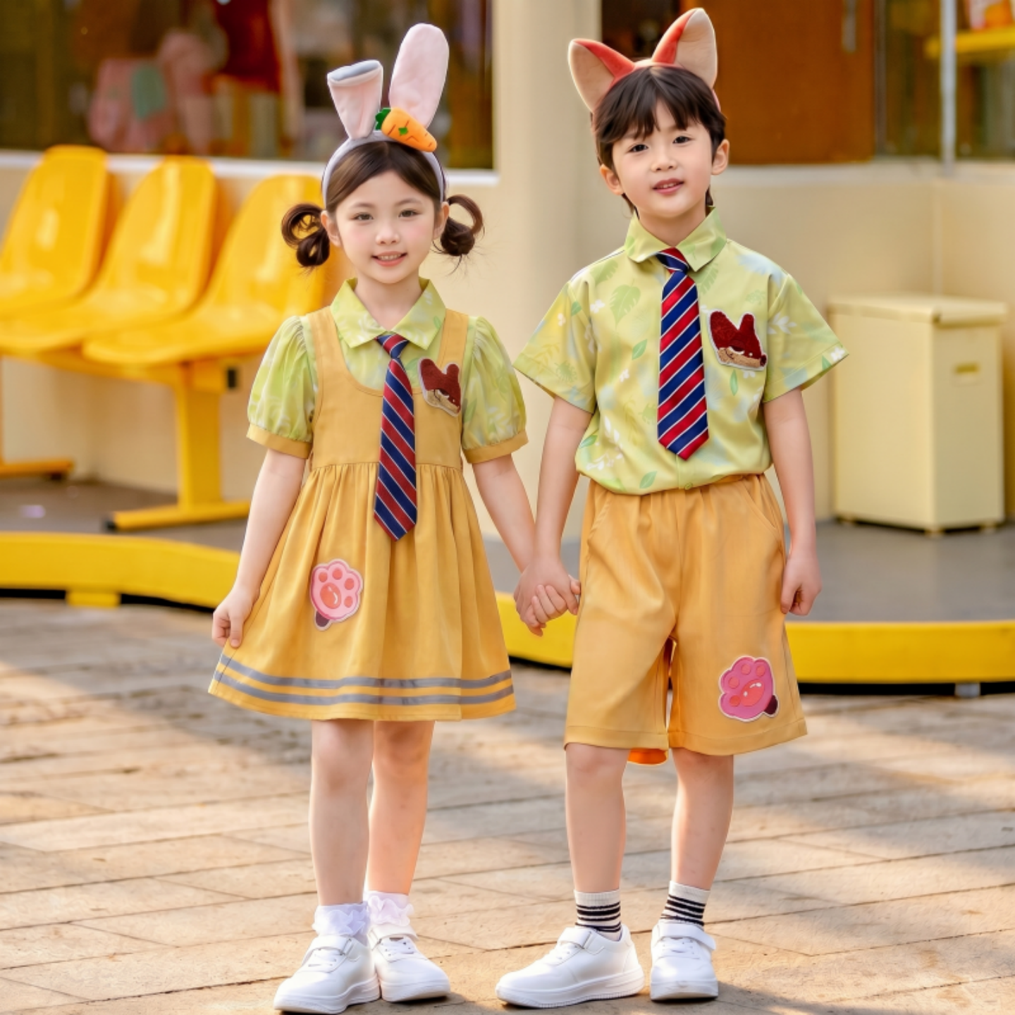 儿童疯狂动物城尼克狐狸演出服六一男童短袖衬衫女童裙子表演服薄