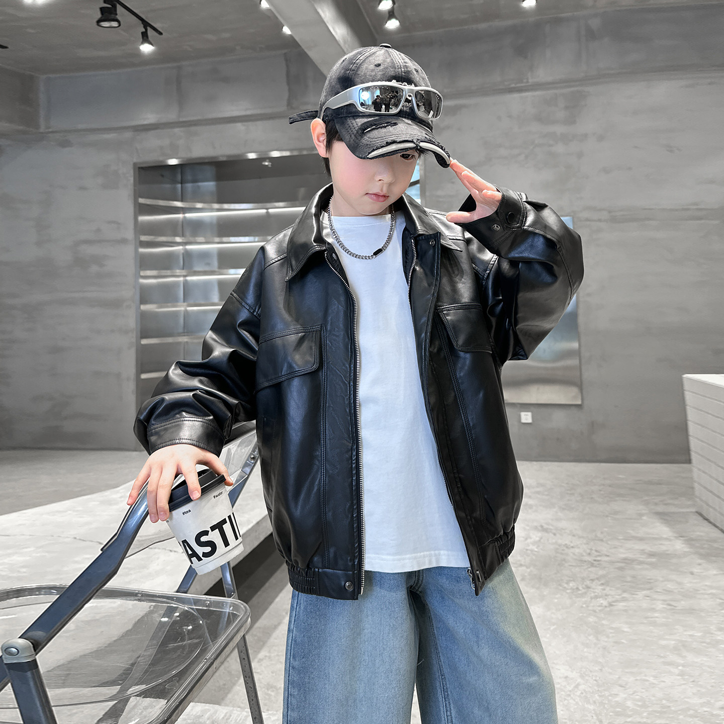 男童痞帅机车风皮衣外套2026新款春秋款大童初中生洋气拉链夹克衫