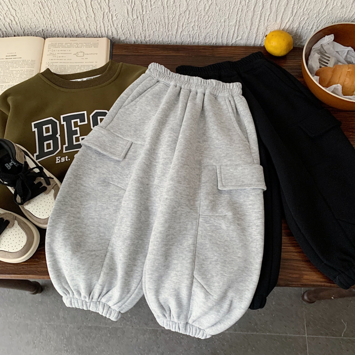 男童加绒弯刀卫裤保暖休闲运动裤