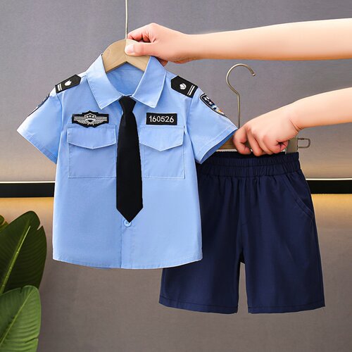 儿童纯棉套装男童短袖小警察衣服