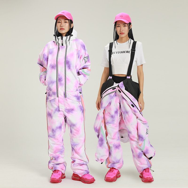 SONHUC连体滑雪服女套装复古单板小众滑雪服男款情侣美式滑雪衣