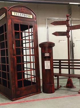 铁艺英伦电话亭模型摆件酒吧装饰品道具创意大展示柜储物柜定制做