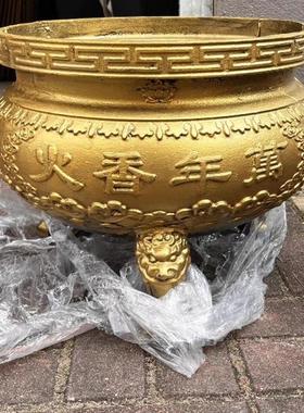 圆形大型铸铁香炉寺庙铁铸造双龙烧纸室内外家用祠堂案桌供奉鼎