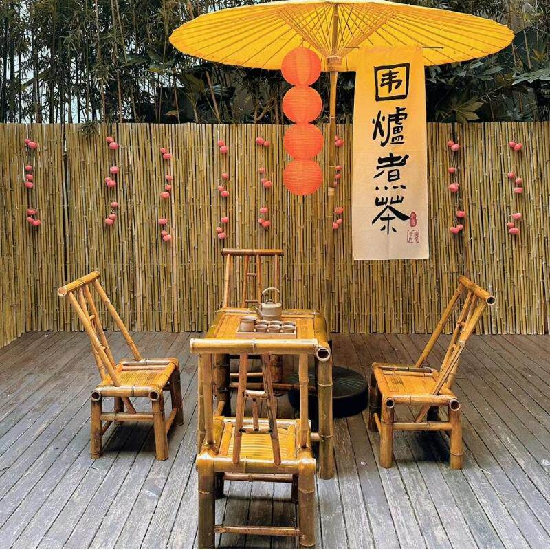 庭院桌椅小院一桌四椅组合竹子椅子老式长方形竹桌竹编露天庭院桌