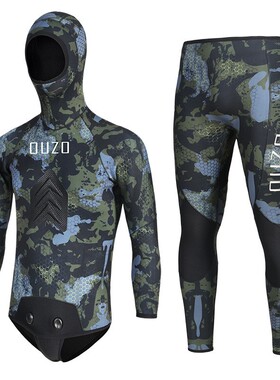 3.5MM/5MM迷彩自由潜水服分体湿衣保暖防寒内里进口CR光皮渔猎服