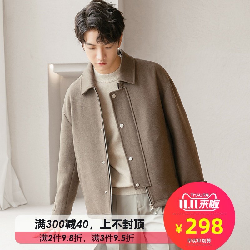 男士毛呢夹克外套短款秋冬季休闲百搭翻领无羊绒羊毛妮子秋装上衣