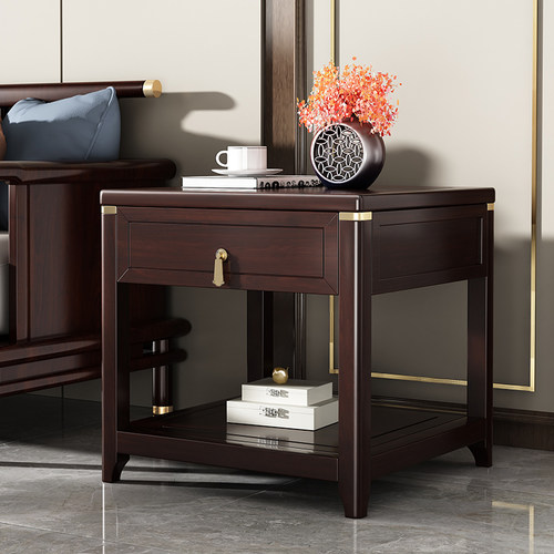 横空一木新中式实木方几沙发边柜