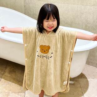 儿童浴巾斗篷浴袍可穿式女孩游泳速干套头珊瑚绒可爱女童洗澡浴裙