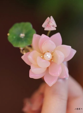 发夹小清新 原创荷花荷叶边夹 森系仙美汉服配饰女 茶服古风发簪