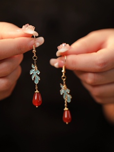 国风烧蓝耳环 新款爆款新中式耳坠新娘红色圆脸适合的耳环配旗袍