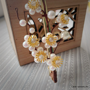 珍珠花朵头饰古风短发半扎发夹设计感小众边夹侧夹发饰品旗袍汉服