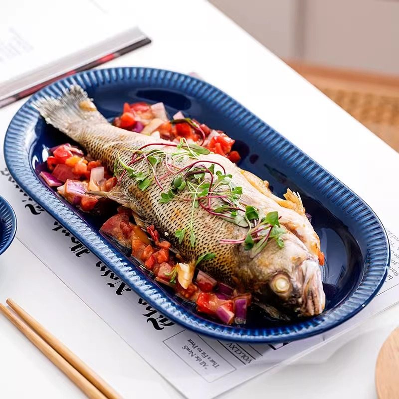 LePantry2024新款高级感家用陶瓷蒸鱼盘子微波炉装鱼碟椭圆形菜盘,餐饮具,盘,淘宝优惠券,粉丝福利购,淘宝优惠卷
