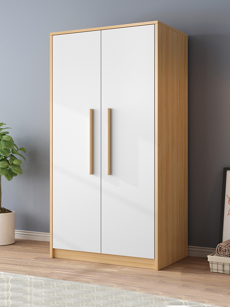 衣柜家用卧室木质对开门收纳衣橱现代风简易组装出租房用儿童衣柜