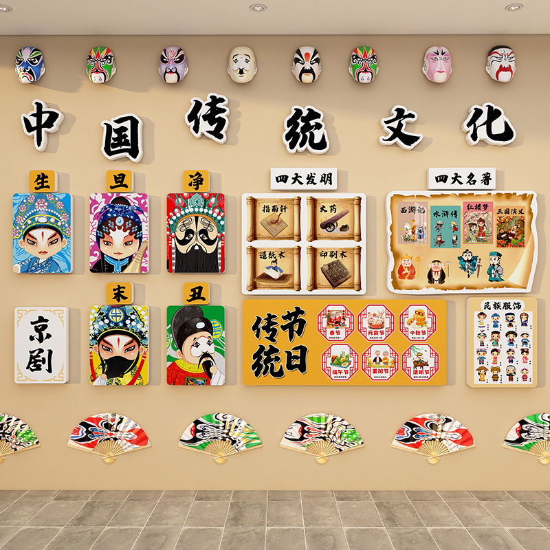 中国传统非遗文化墙幼儿园环创主题成品材料教室布置过道墙面装饰
