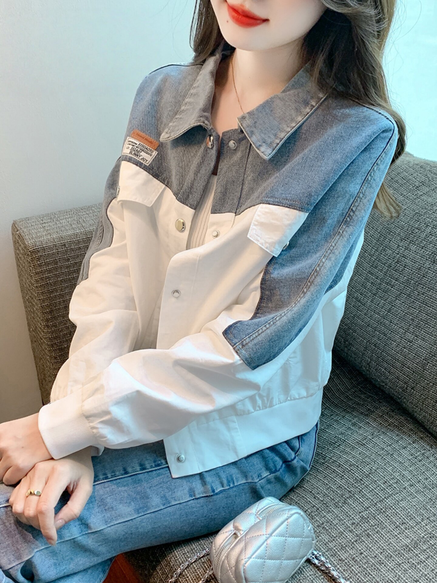 韩国拼接牛仔外套女春秋新款爆款高级感宽松显瘦气质时尚洋气上衣