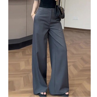 灰色窄版阔腿西装裤子女款春装新款今年流行气质垂感直筒休闲长裤
