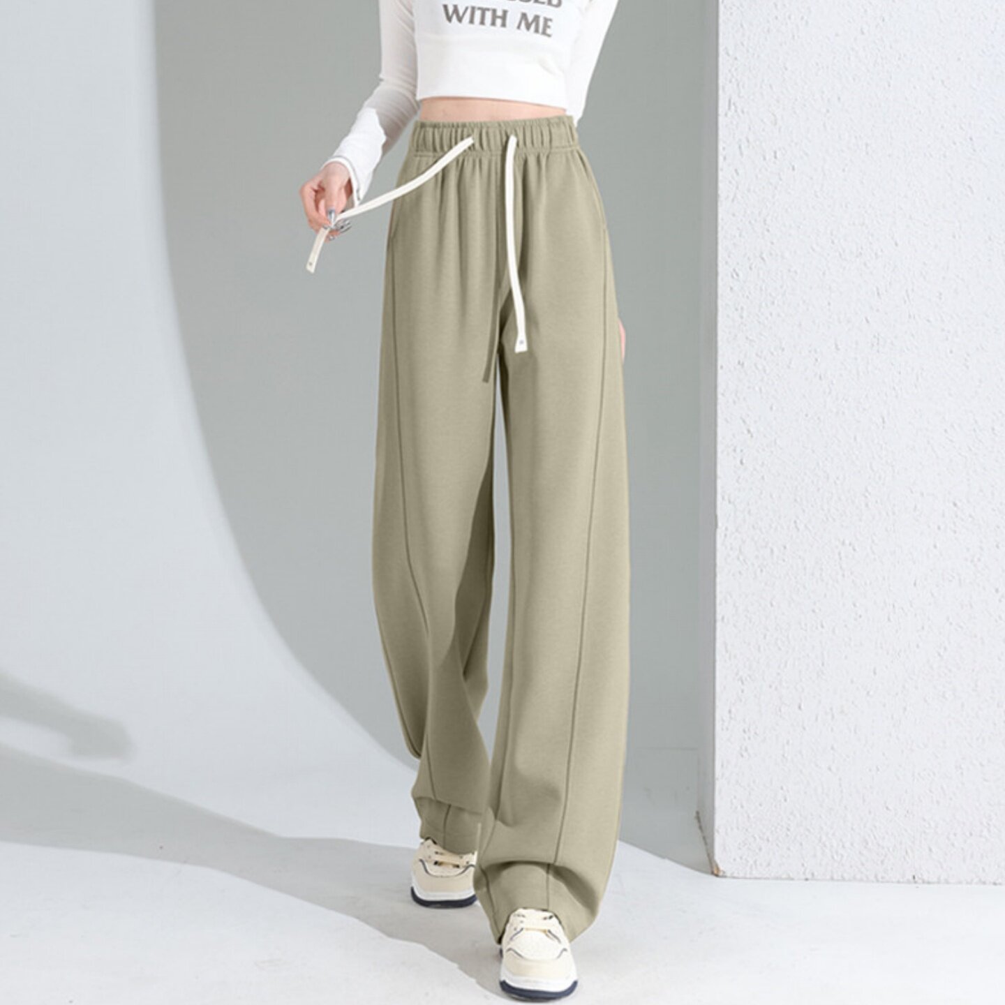 韩版窄版阔腿香蕉弯刀女小个子2026春夏新款宽松显瘦直筒休闲长裤