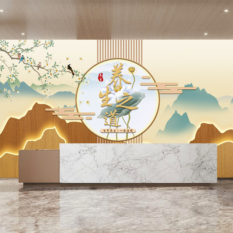 养生会所形象墙壁纸头疗采耳中医养生馆前台背景墙纸足疗理疗壁画,家装主材,定制壁画,淘宝优惠券,粉丝福利购,淘宝优惠卷