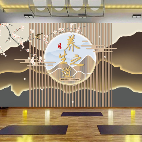 中医养生背景墙纸养生馆吧台装饰壁纸理疗店美容院前台定制壁画