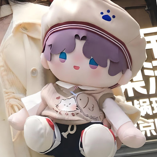 40cm娃衣小猫抱抱鱼坐姿棉花娃娃衣服一番赏无属性40厘米玩偶替换