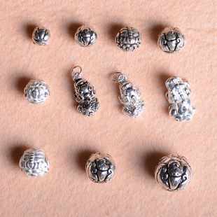 s925纯银泰银招财貔貅隔珠散珠貔貅吊坠DIY配件材料手链手串饰品