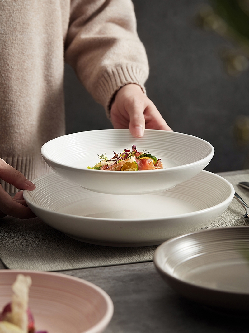 白色餐盘盘子碗家用日式菜盘陶瓷汤盘高级感深盘餐具沙拉盘盘子