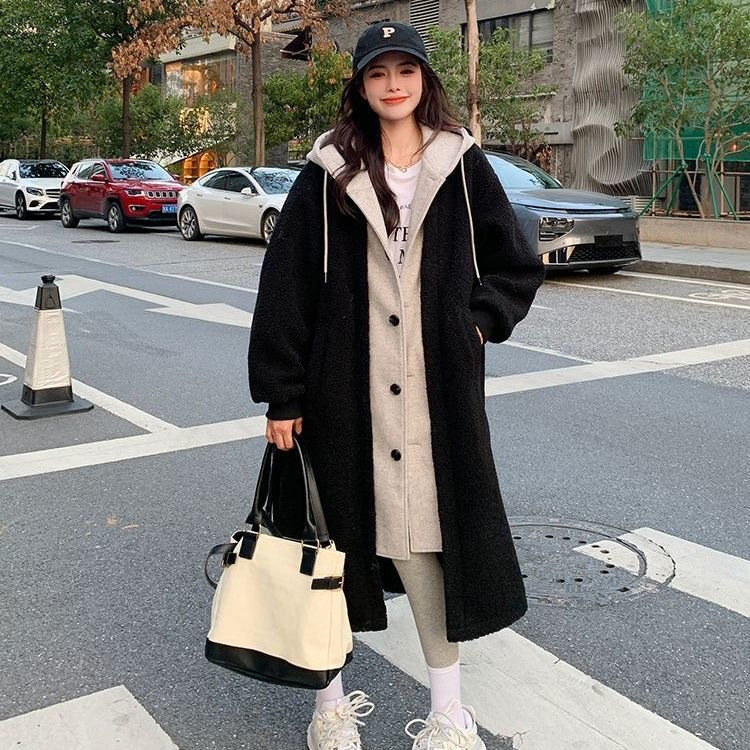 羊羔毛撞色假两件卫衣女2