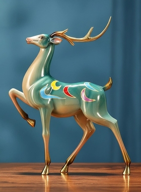 黄铜敦煌大漆九色鹿摆件一对家居客厅玄关酒柜装饰品乔迁开业礼物