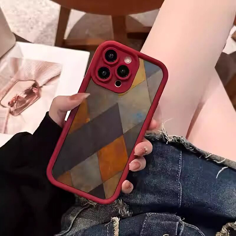 复古拼接菱格适用苹果iphone16promax手机壳潮牌14硅胶全包软套15plus保护13pm轻奢ip11小香风12女xs个性xr