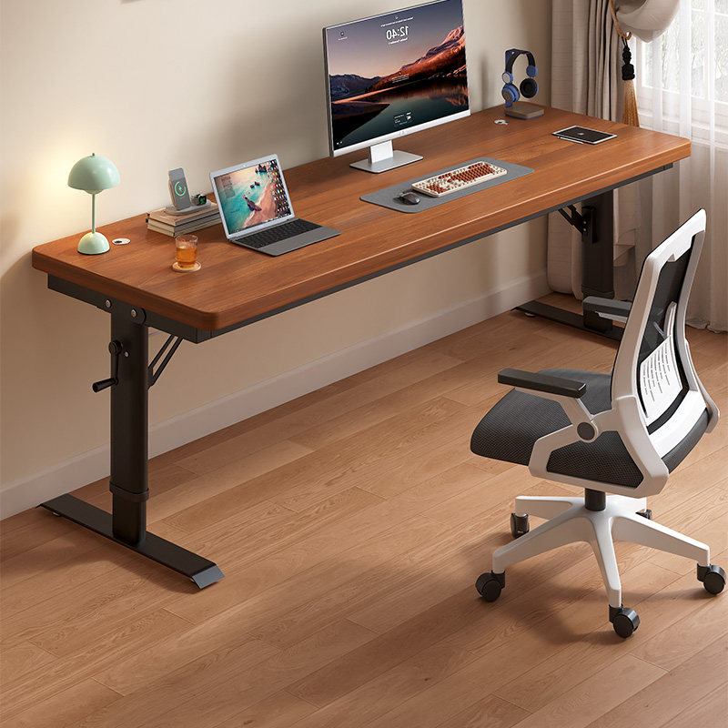 实木升降桌电脑桌学生家用书桌可升降双人学习办公桌电竞桌工作台