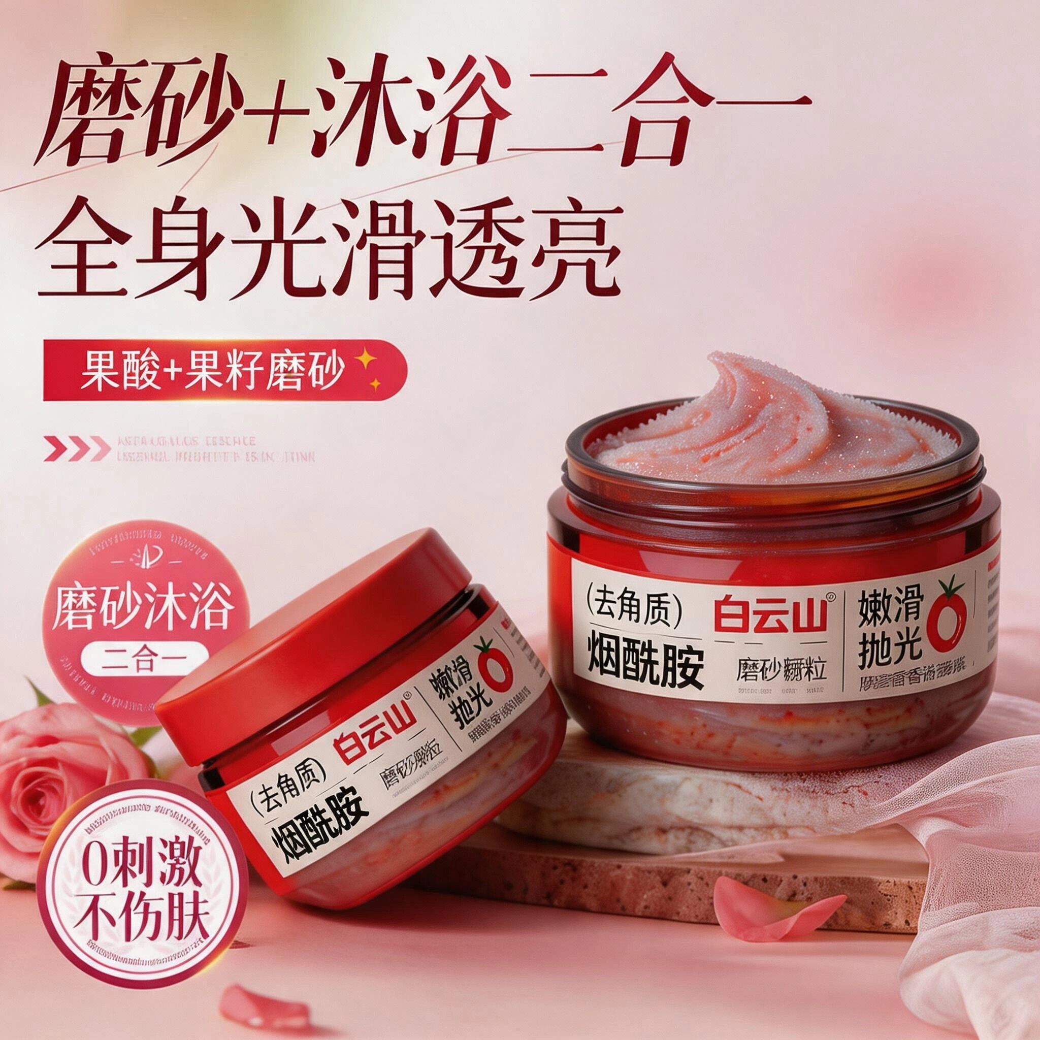 白云山果酸身体磨砂膏嫩白全身去鸡皮角质黑色素改善粗糙橘皮保湿
