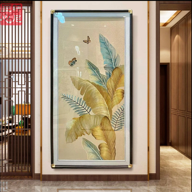家大业大织锦绣成品新中式简约轻奢玄关装饰画叶子刺绣苏绣壁画