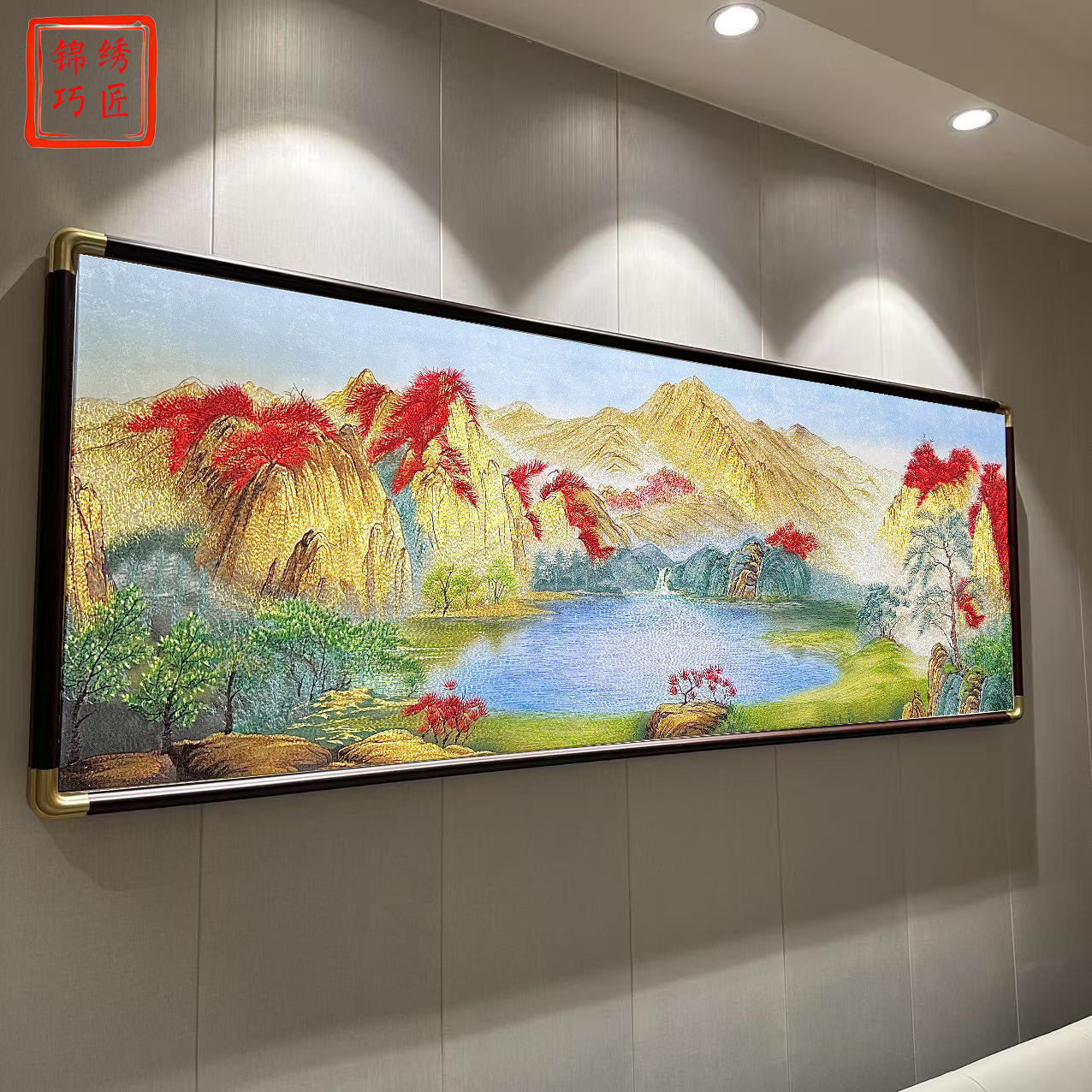 鸿运当头聚宝盆绣织锦绣客厅沙发后墙挂画新中式办公室苏绣装饰画