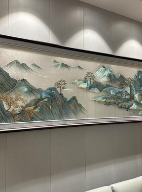 蓝色千里江山风景山水刺绣挂画织锦绣客厅装饰画沙发背景墙壁画