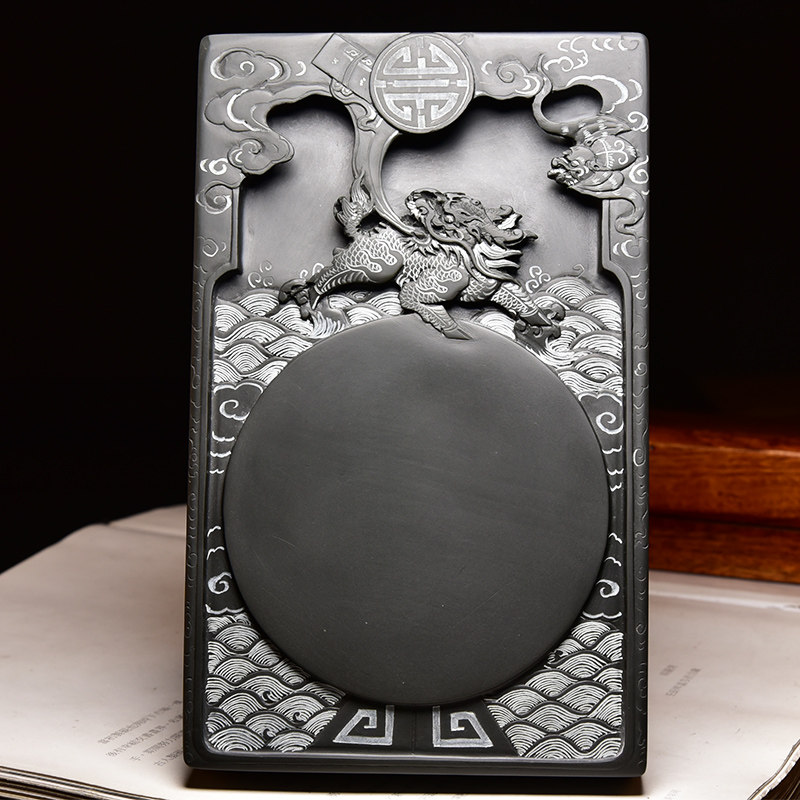 精品歙砚名师张子坚纯手工雕刻作品 麒麟祥瑞 龙尾山老坑黑龙尾原石经典素池砚台文房四宝收藏礼品摆件古典砚