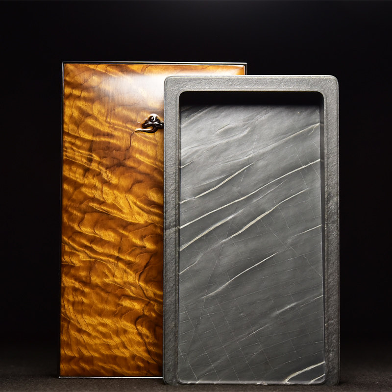 龟甲安徽歙县金丝楠木盒文房四宝纸墨笔砚套装带盖书法专用歙砚端砚台