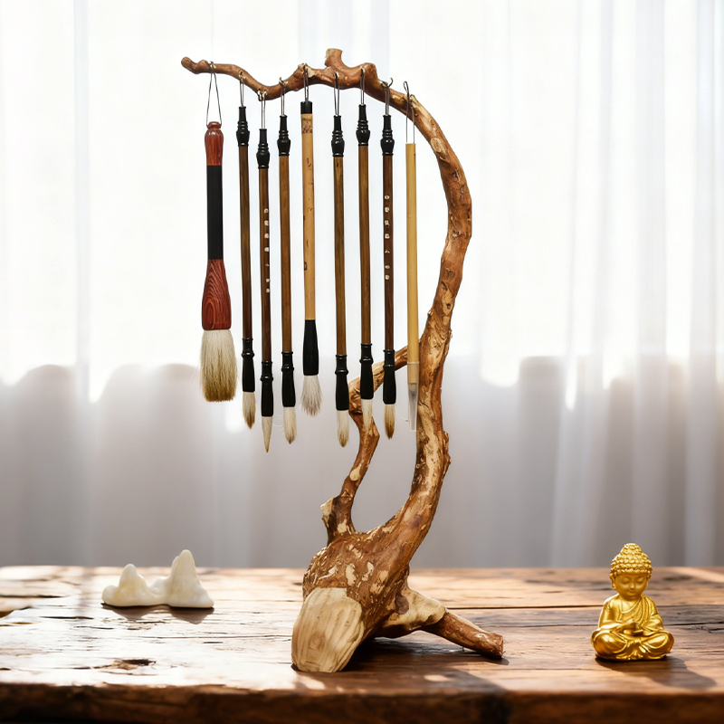 毛笔架笔挂实木毛笔挂搁毛笔架子套装初学书法学生收纳笔架文房四宝摆件根艺笔挂书法