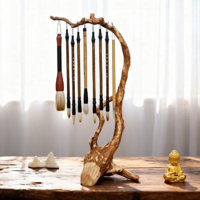 毛笔架笔挂实木毛笔挂搁毛笔架子套装初学书法学生收纳笔架文房四宝摆件根艺笔挂书法