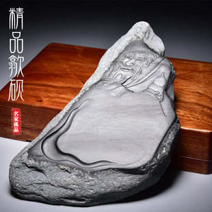 国家非遗安徽歙砚名家制作《谈笑风生》精品老坑眉子坑眉纹中小楷书法国画创作磨墨行书隶书收藏送礼自用砚台
