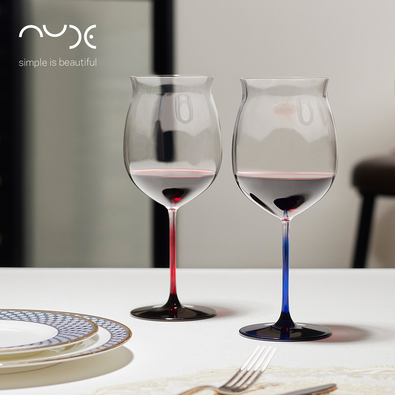 土耳其进口Nude努德水晶玻璃勃艮第杯黑皮诺彩杆红酒杯子对杯家用