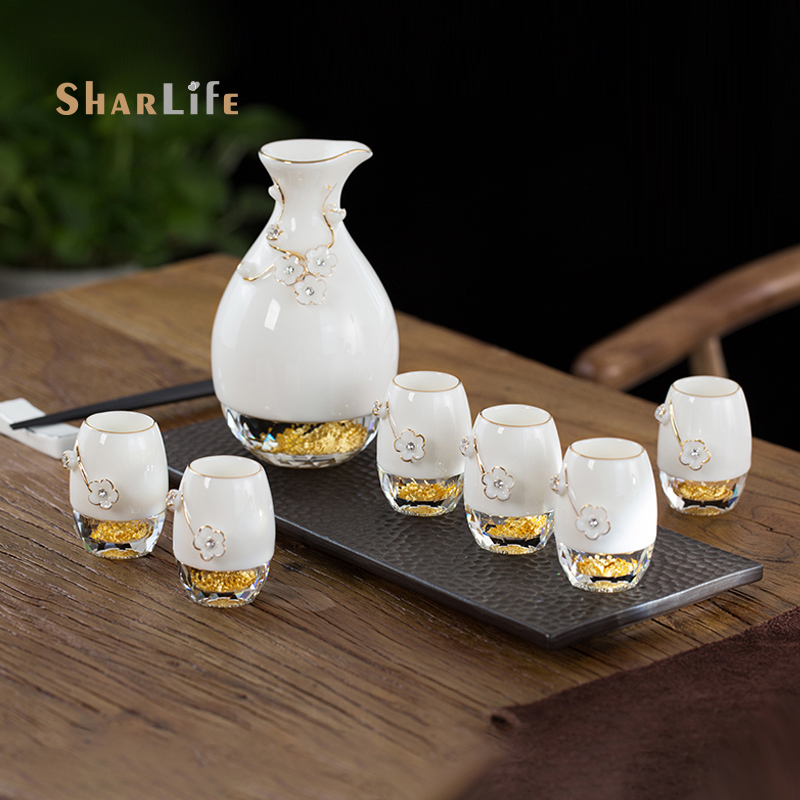 SharLife台湾阿法瓷创意金箔白酒壶陶瓷白酒杯一口杯礼盒套装高档