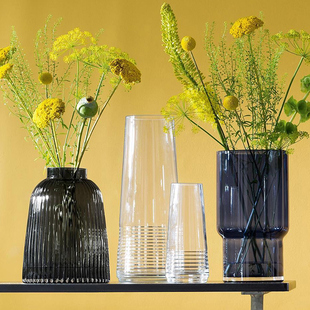 饰花器百搭透明 英国LSA进口百褶创意彩色水晶玻璃花瓶轻奢北欧装