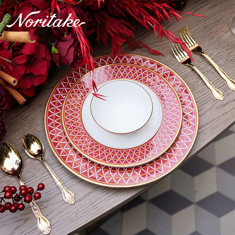 则武红色骨瓷餐具套装