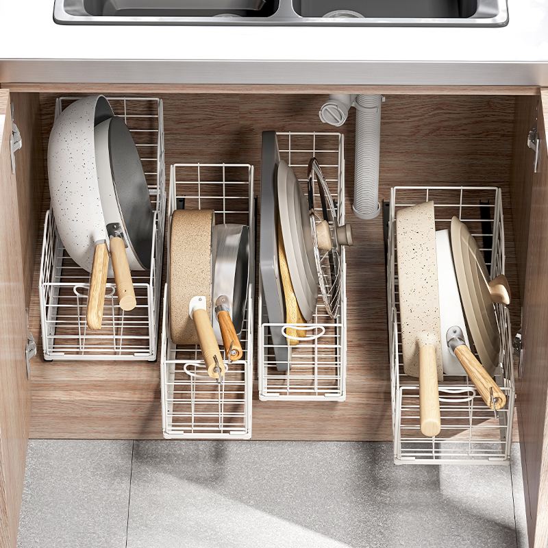 单层窄拉篮带滑轨橱柜内收纳