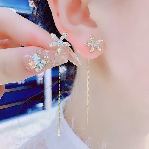 个性耳线花朵耳饰气质长款耳环女