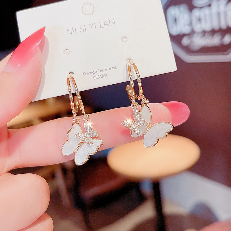 s925银针大耳坠韩国东大门蝴蝶耳环女夏季高级感耳饰气质精致耳钉